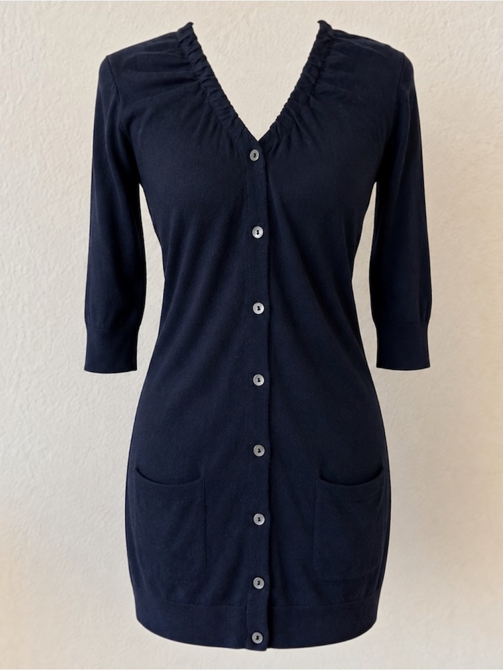 Vince Navy Blue V-Neck Lightweight Half Sleeve 100% Cashmere Cardigan Sweater XS